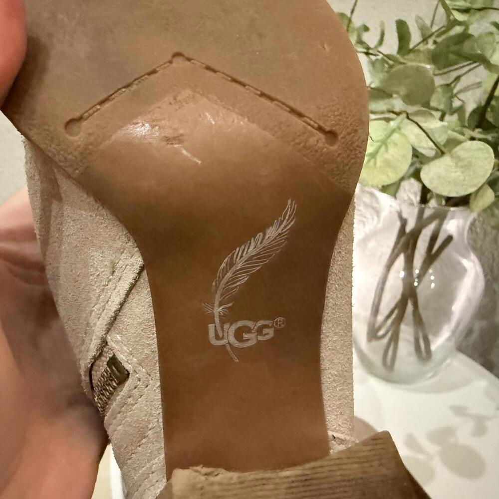 Ugg Ava Knee High Heel Boots Light Grey 7 Women Very Good Leather - Picture 9 of 9